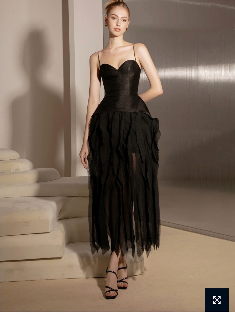NWT CICI Evi Bustier Midi Dress in Black, Size S.